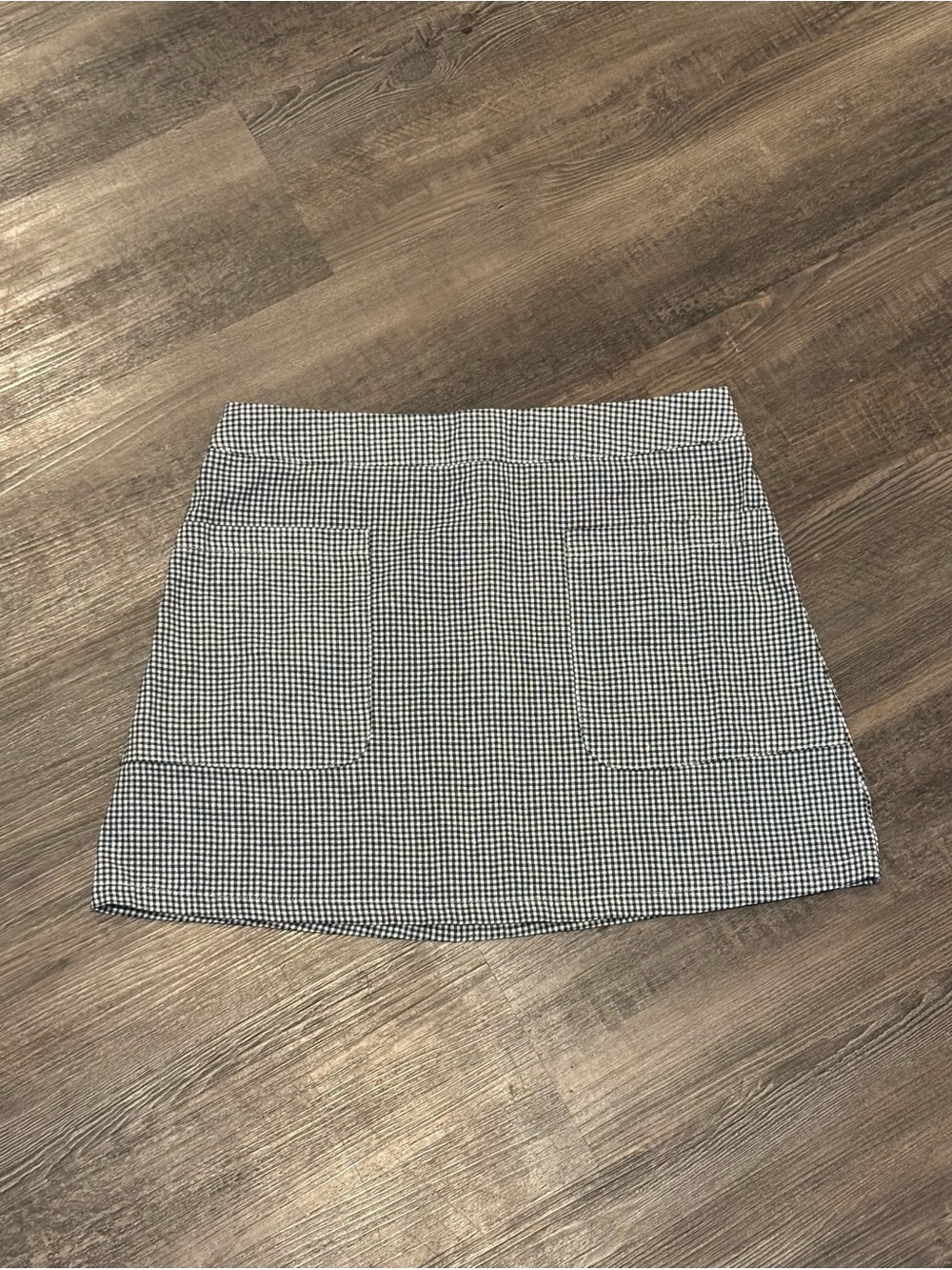 Black & White Gingham Mini Skirt with Front Patch Pockets